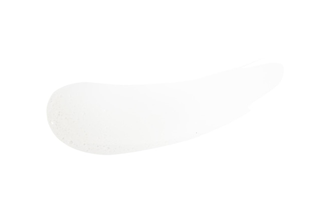 A beautiful flowing smeared drop of transparent gel texture on a white background