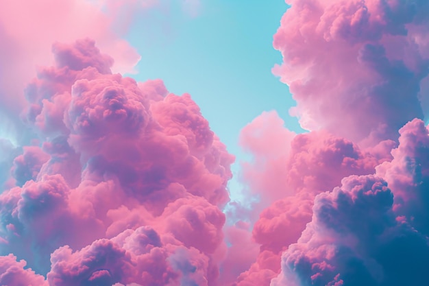 Beautiful fluffy pink clouds in the blue sky