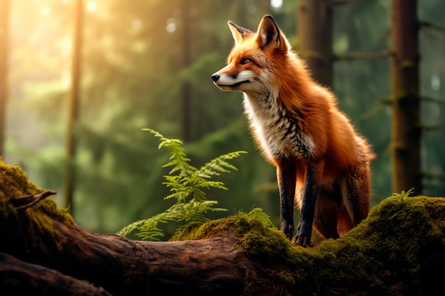 Beautiful fox in the forest Animal in the natural environment Portrait of a fox