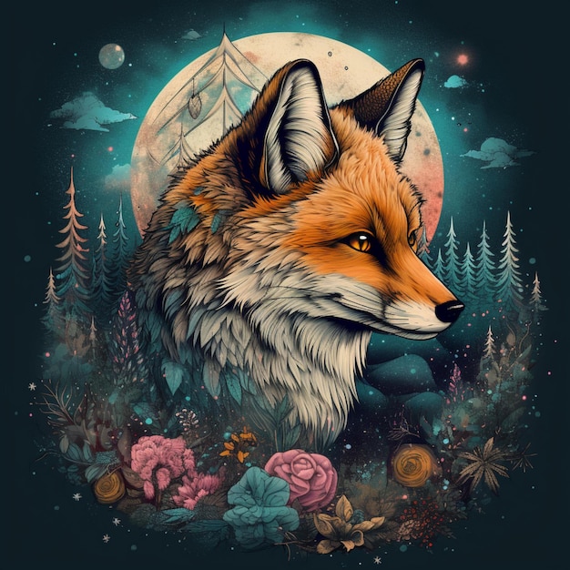 beautiful fox illustration design as portrait