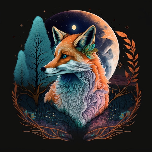 beautiful fox illustration design as portrait