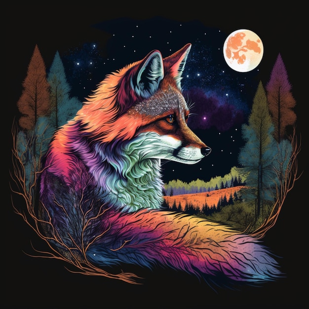 beautiful fox illustration design as portrait