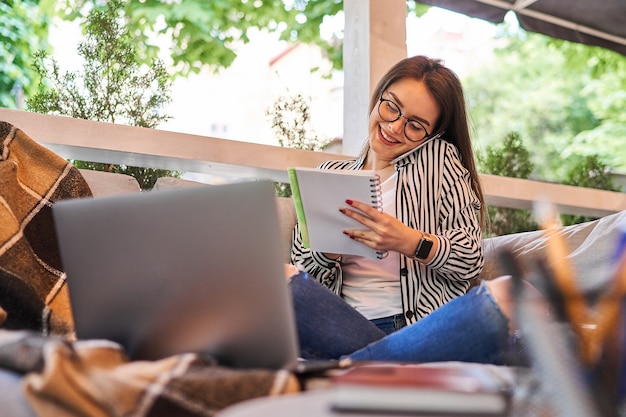 Beautiful freelancer woman work at home