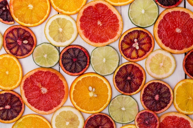 Beautiful fresh sliced mixed citrus fruits