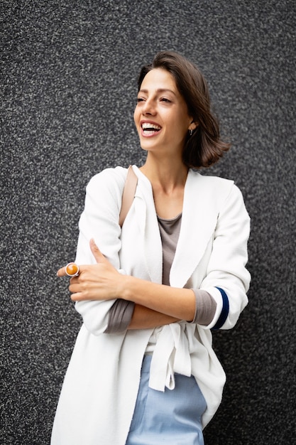 Beautiful friendly smiling young woman portrait natural outdoor