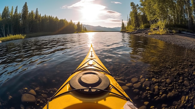 Beautiful front view of kayak alaska bright sunlight