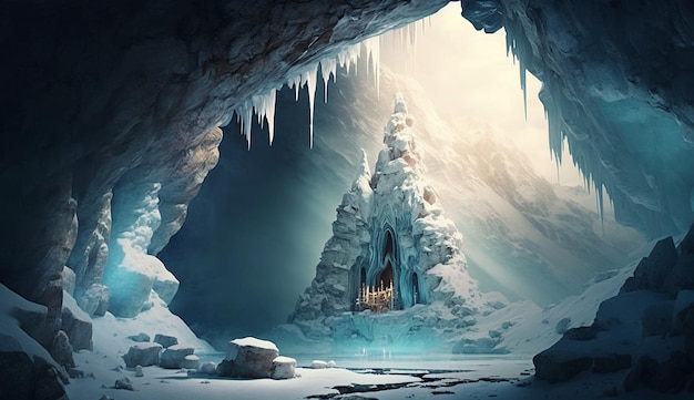 Beautiful frozen temple fantasy wallpaper image Ai generated art