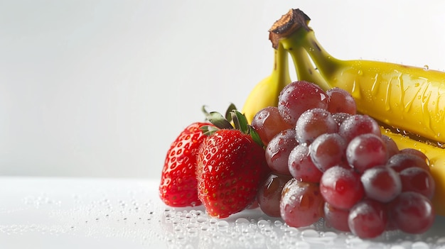 Beautiful fruit bananasgrapes and strawberrie