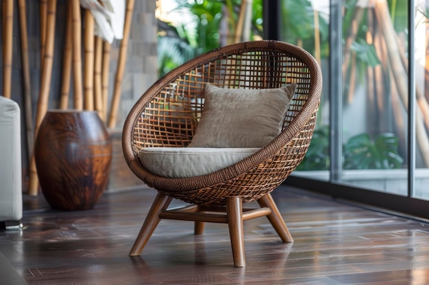 Photo beautiful furniture round rattan armchair interior decoration