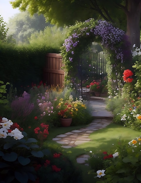 Beautiful garden with hydrangeas in Brittany ai generated