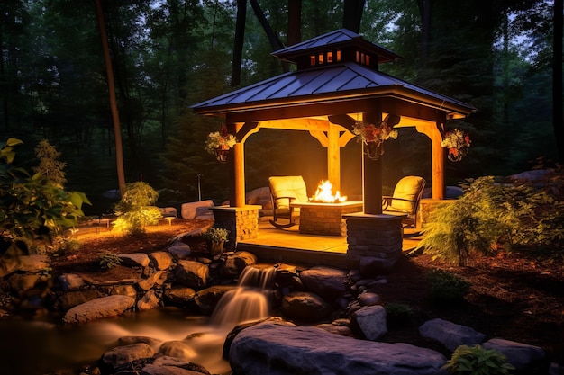 Beautiful gazebo square fireplace Generate AI