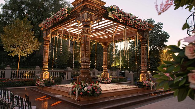 Photo a beautiful gazebo with flowers and a clock on it