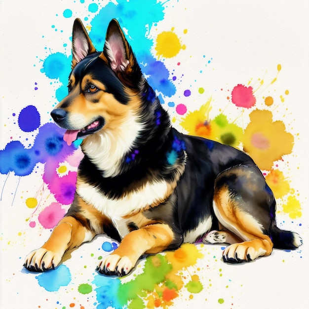 A beautiful German Shepherd dog Watercolor painting Noble Guardians Generative AI