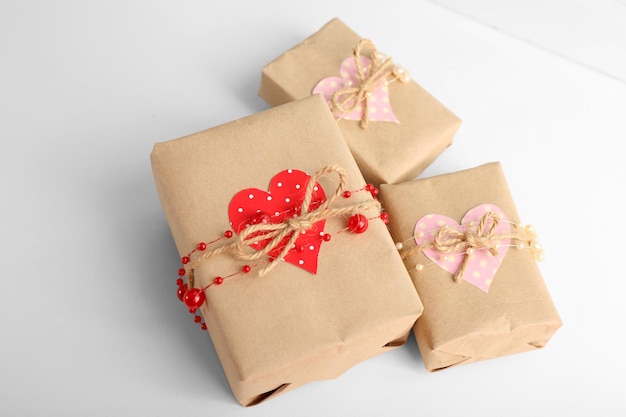 Beautiful gift boxes close-up. Valentine Day concept