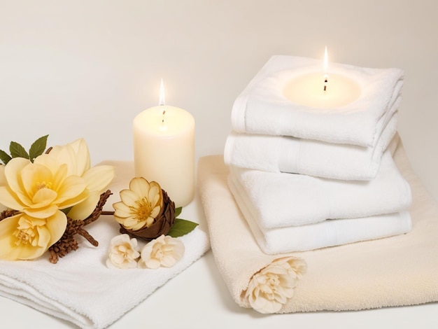 A beautiful gift certificate with the inscription Spa on a light background next to a candle and