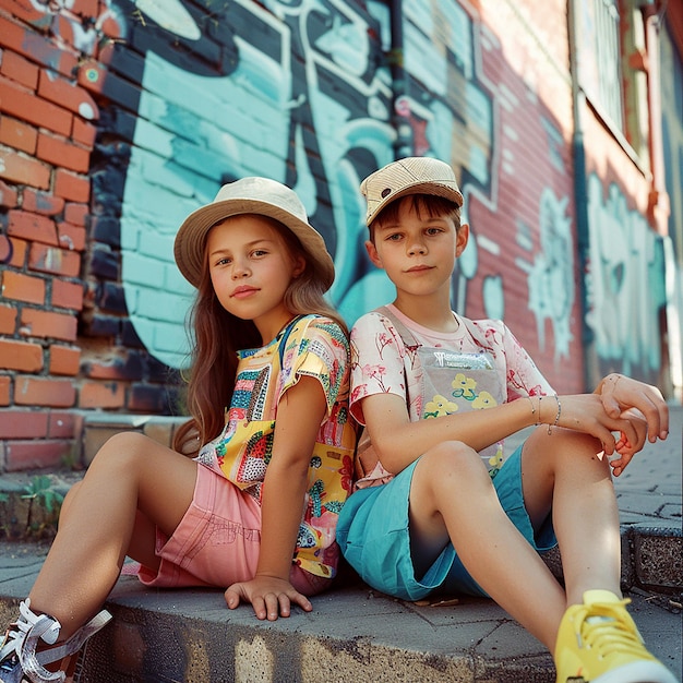 Photo a beautiful girl and boy in urban casual fashion