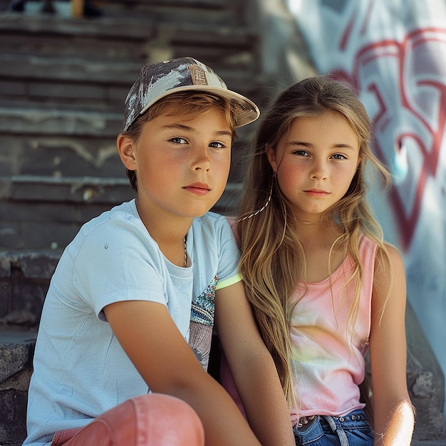 A Beautiful Girl and Boy in Urban Casual Fashion