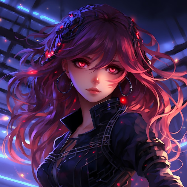 Beautiful girl in cyberpunk style on the background of the city