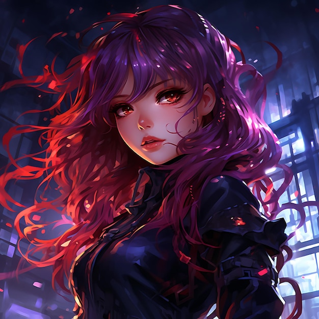 Beautiful girl in cyberpunk style on the background of the city