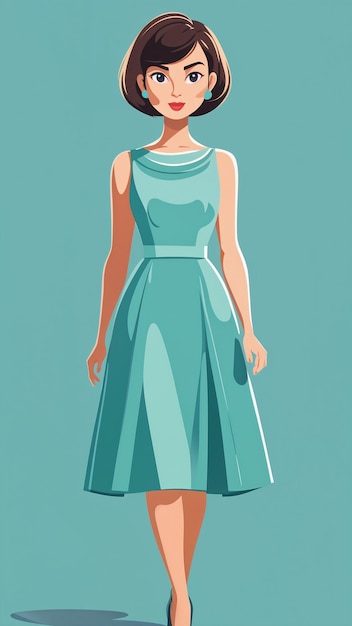 Photo beautiful girl in a dress on a blue background vector illustration