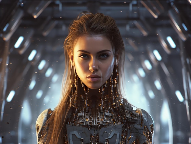 Beautiful girl futuristic android