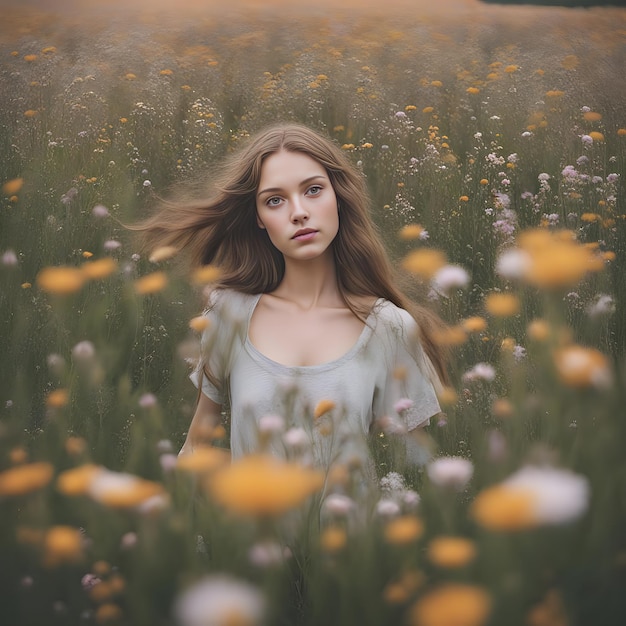 Beautiful girl in garden of flowers