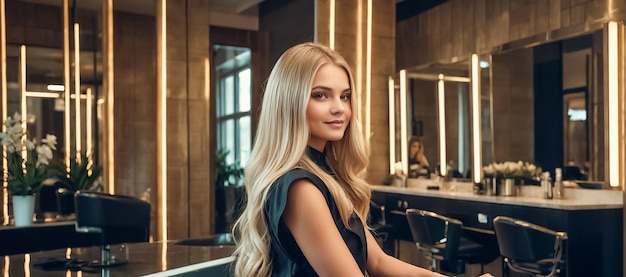 Beautiful girl in a hairdressing chair in a salon