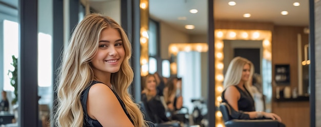 Photo beautiful girl in a hairdressing chair in a salon