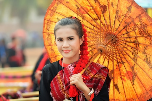 beautiful girl in  identity traditional dress costume culture of thailand