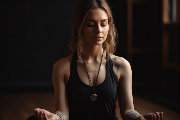 A beautiful girl is engaged in a yoga studio generative ai