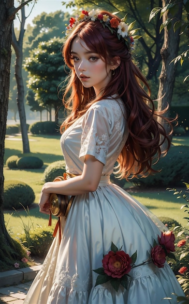 Beautiful girl in Medieval style Beautiful medieval style dressed anime girl in the forest