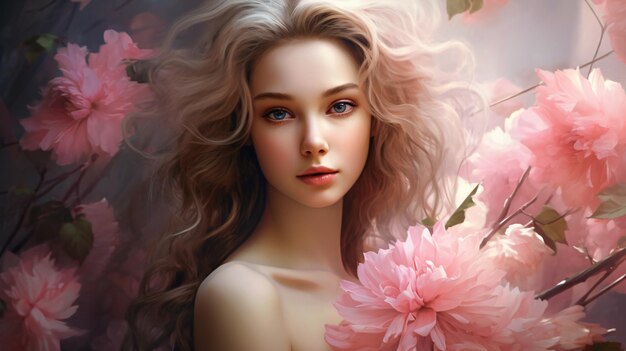 Beautiful girl in pink flower