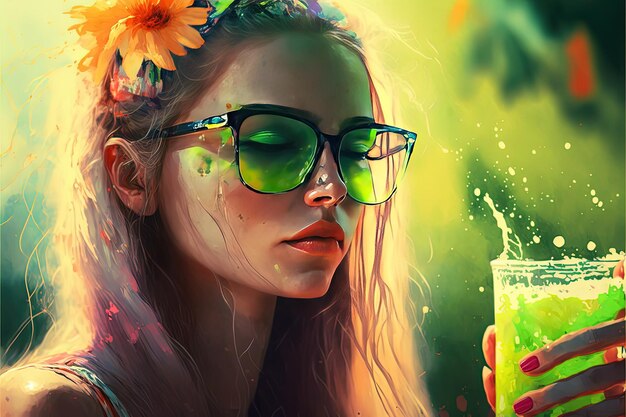 Beautiful girl portrait summer time summer vibes Summer love Generative Ai