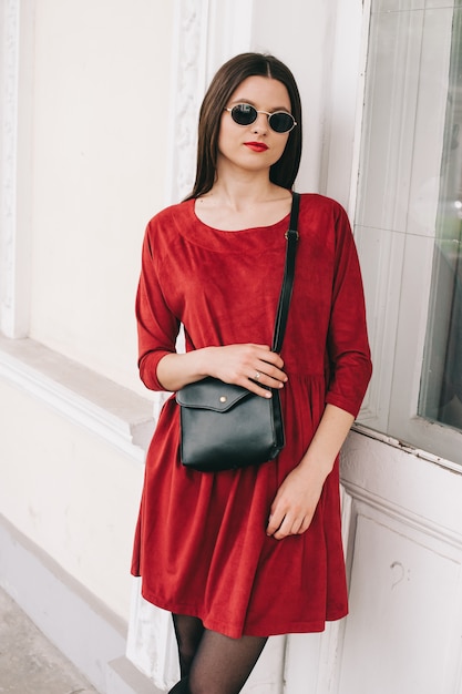 Beautiful girl in red dress