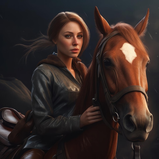 Beautiful girl riding a horse generative ai