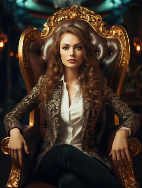 Beautiful girl sitting in a business style chair