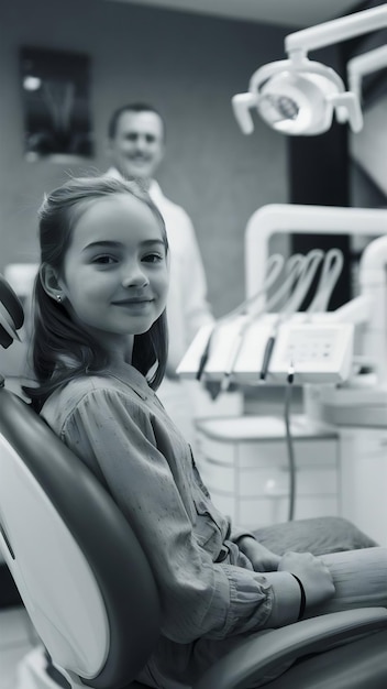 Photo beautiful girl sitting in the dentists office