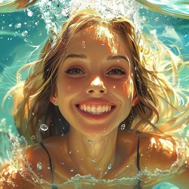 Beautiful Girl Smiling and Swimming in the Water