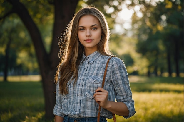 The beautiful girl stands in the park