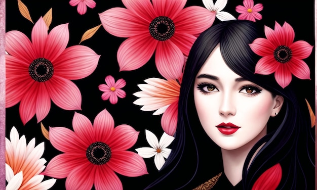 Beautiful Girl surrounded with flowers Generated AI