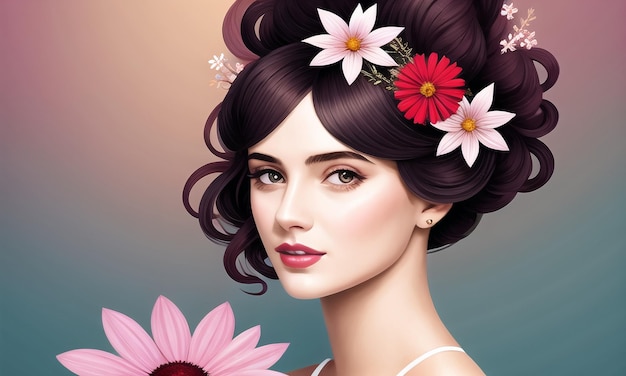 Beautiful Girl surrounded with flowers Generated AI