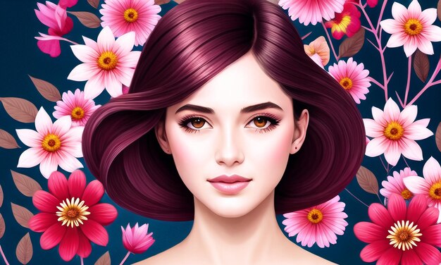 Beautiful Girl surrounded with flowers Generated AI