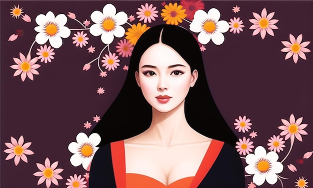 Beautiful Girl surrounded with flowers Generated AI