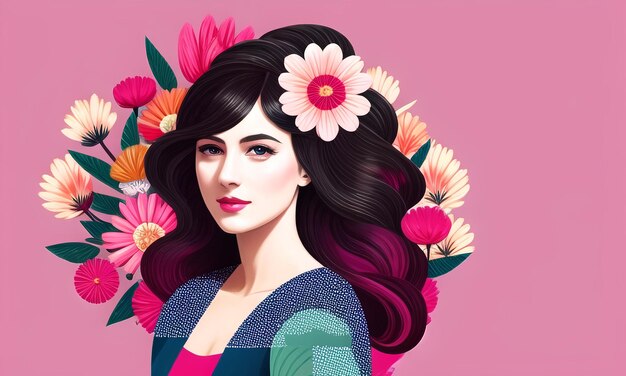 Beautiful Girl surrounded with flowers Generated AI