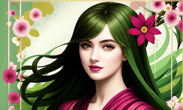 Beautiful Girl surrounded with flowers Generated AI