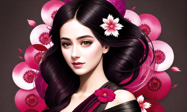 Beautiful Girl surrounded with flowers Generated AI