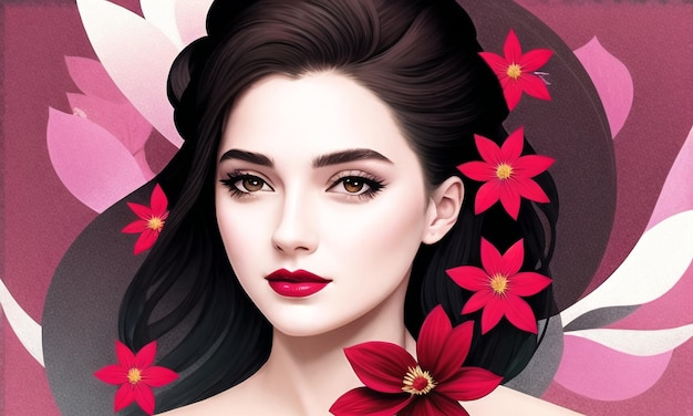 Beautiful Girl surrounded with flowers Generated AI