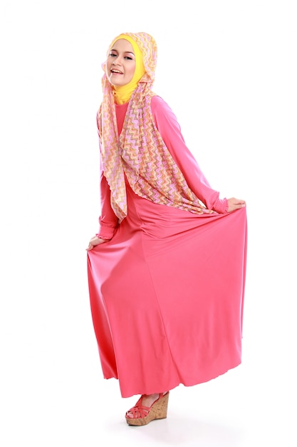 Beautiful girl wearing pink muslim costume