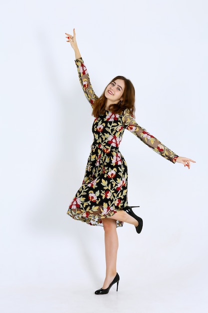 Beautiful girl on white background in studio posing.