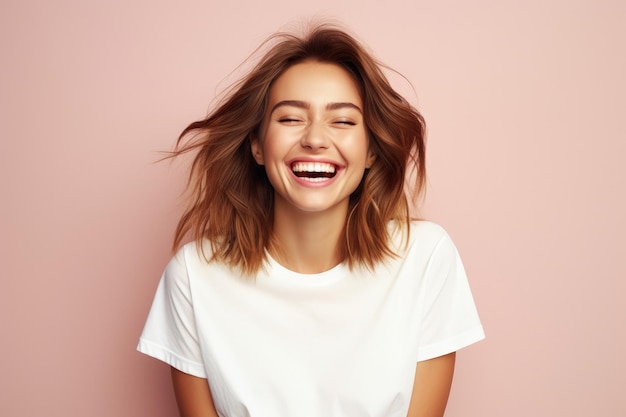 Beautiful girl in a white tshirt for print mockup